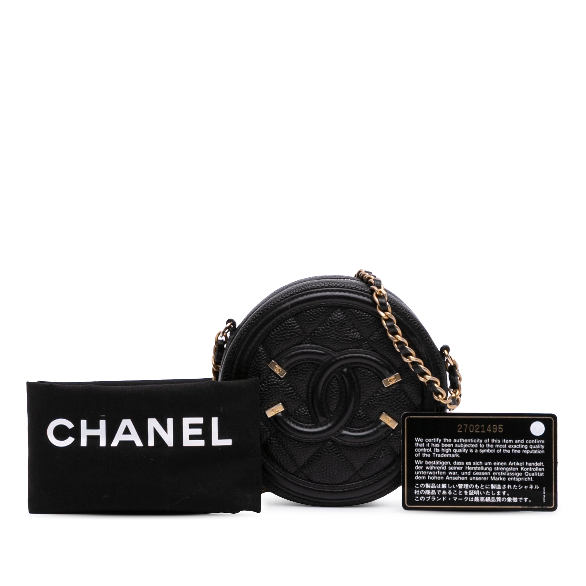 Caviar CC Filigree Round Clutch with Chain