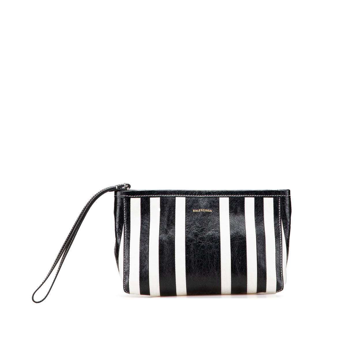 Small Lambskin Barbes Striped Patwork Zip Pouch