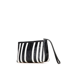 Small Lambskin Barbes Striped Patwork Zip Pouch