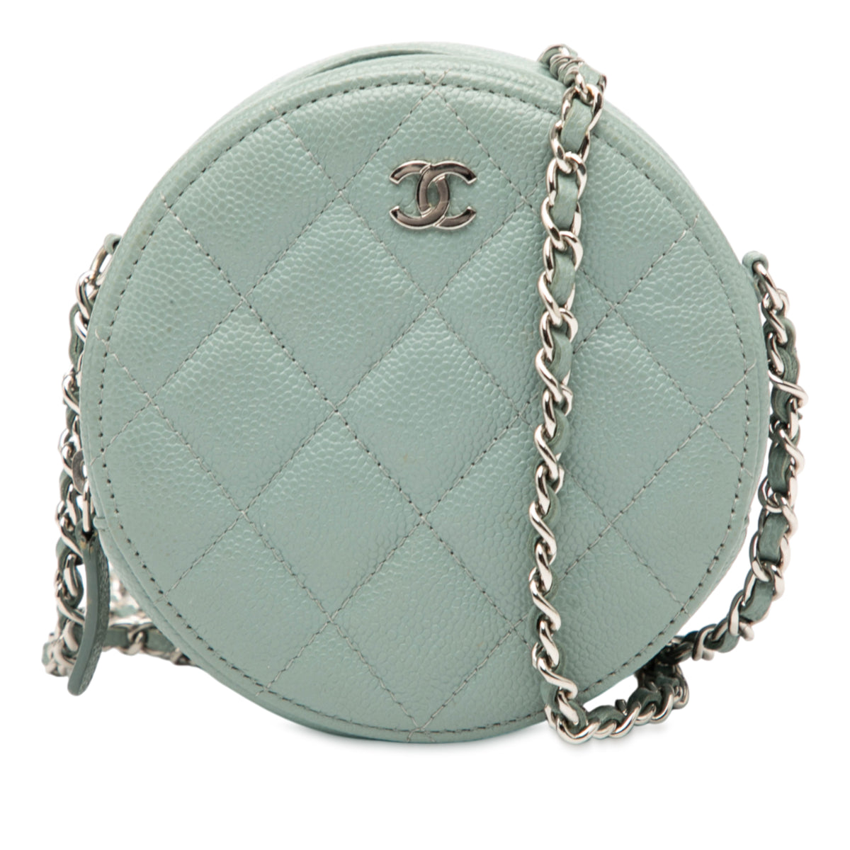 CC Quilted Caviar Round Clutch With Chain