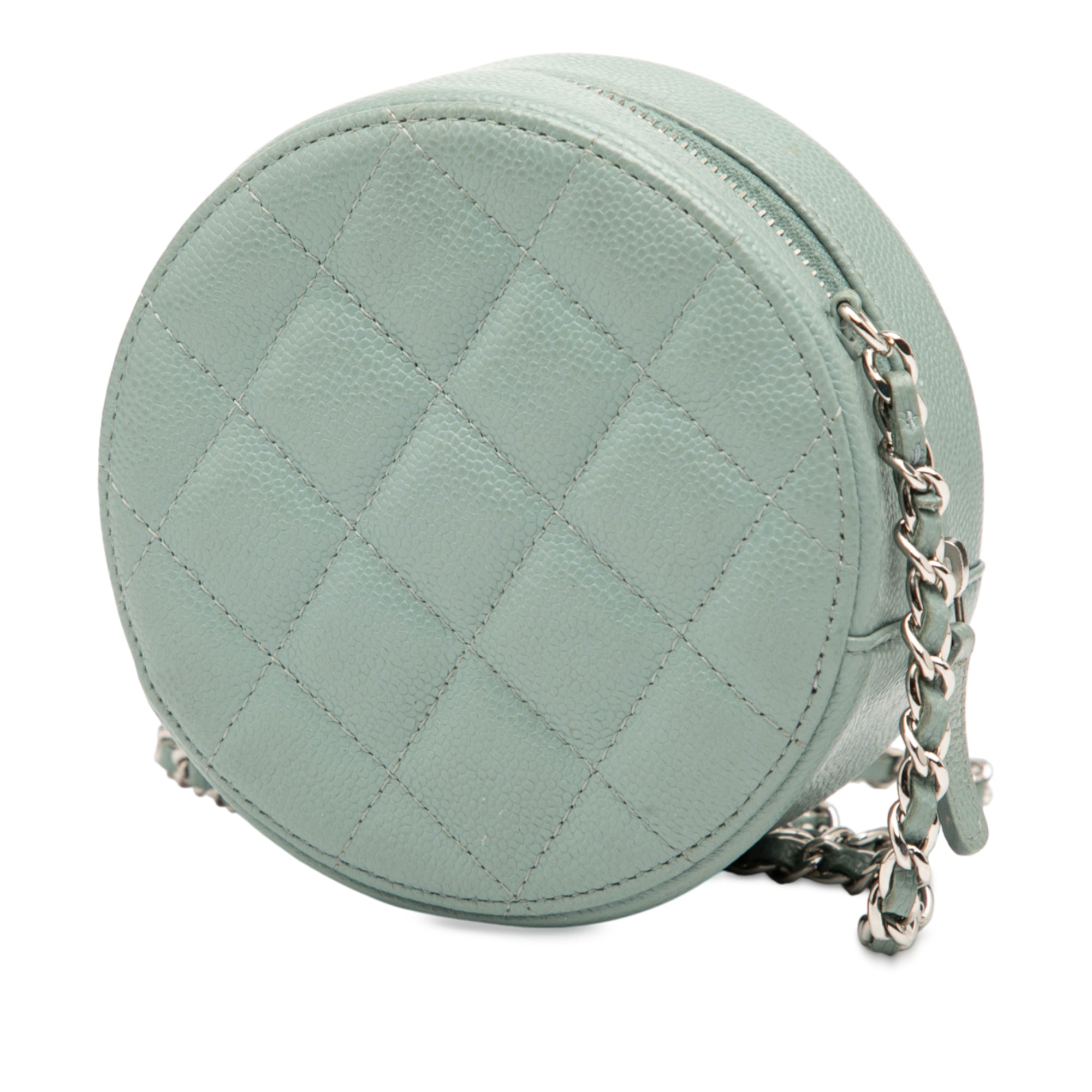 CC Quilted Caviar Round Clutch With Chain