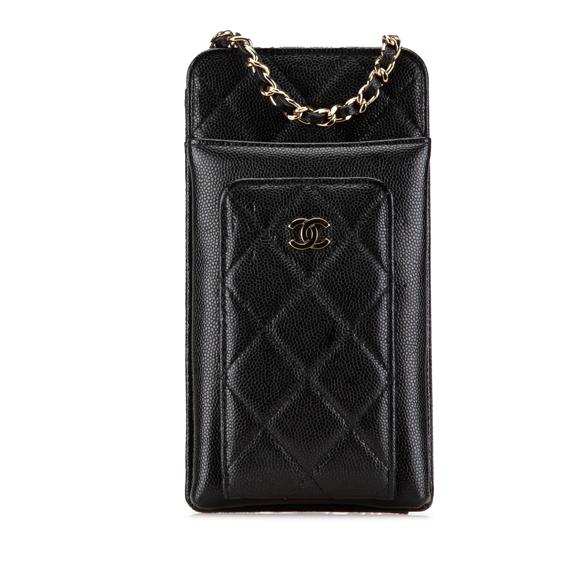 Quilted Caviar O Phone Holder with Chain