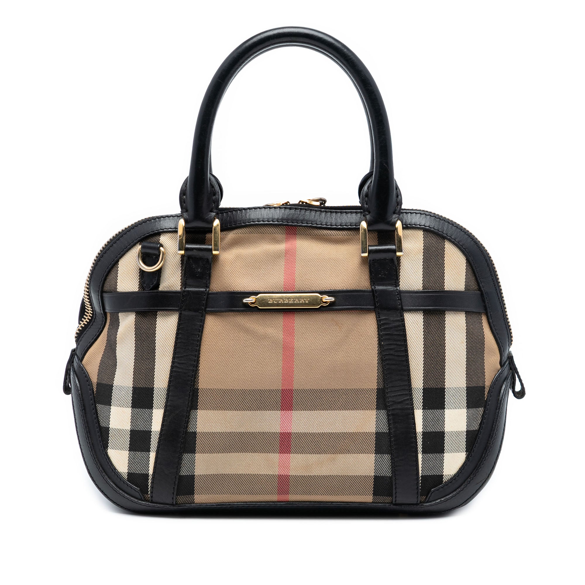 Small Leather Trimmed House Check Canvas Bridle Orchard Satchel