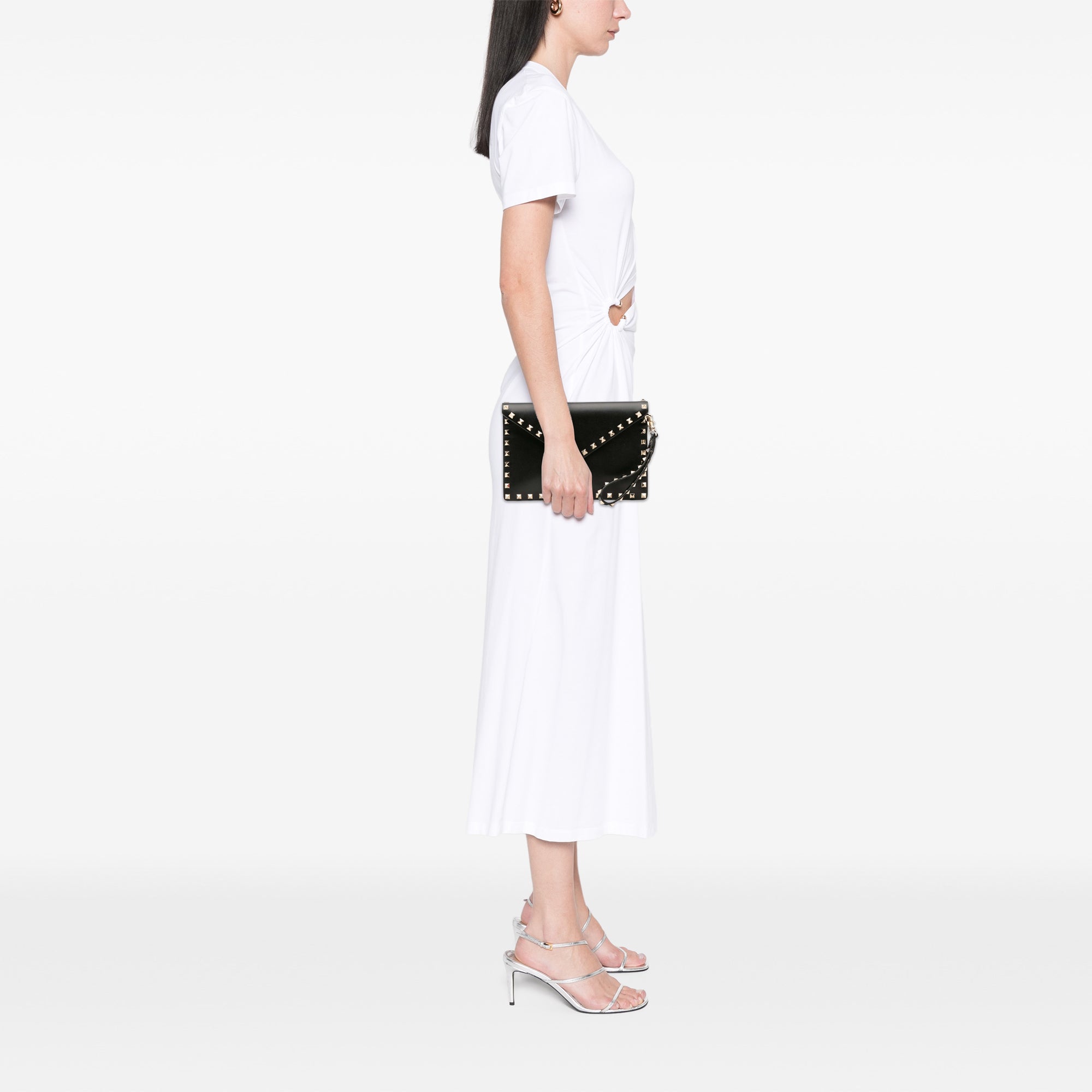 Calfskin Rockstud Envelope Flat Wristlet Clutch