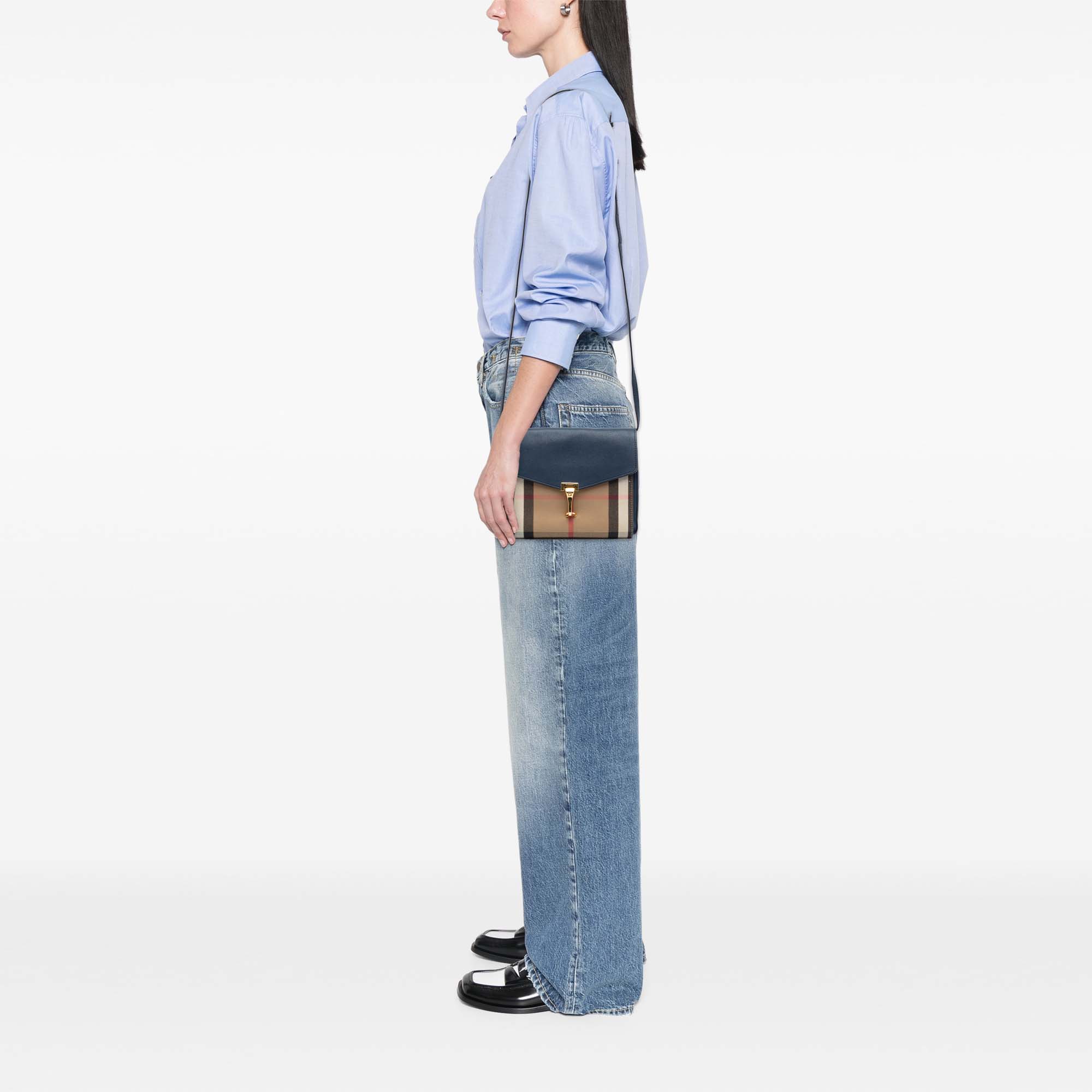 Small Leather and House Check Canvas Derby Macken Crossbody