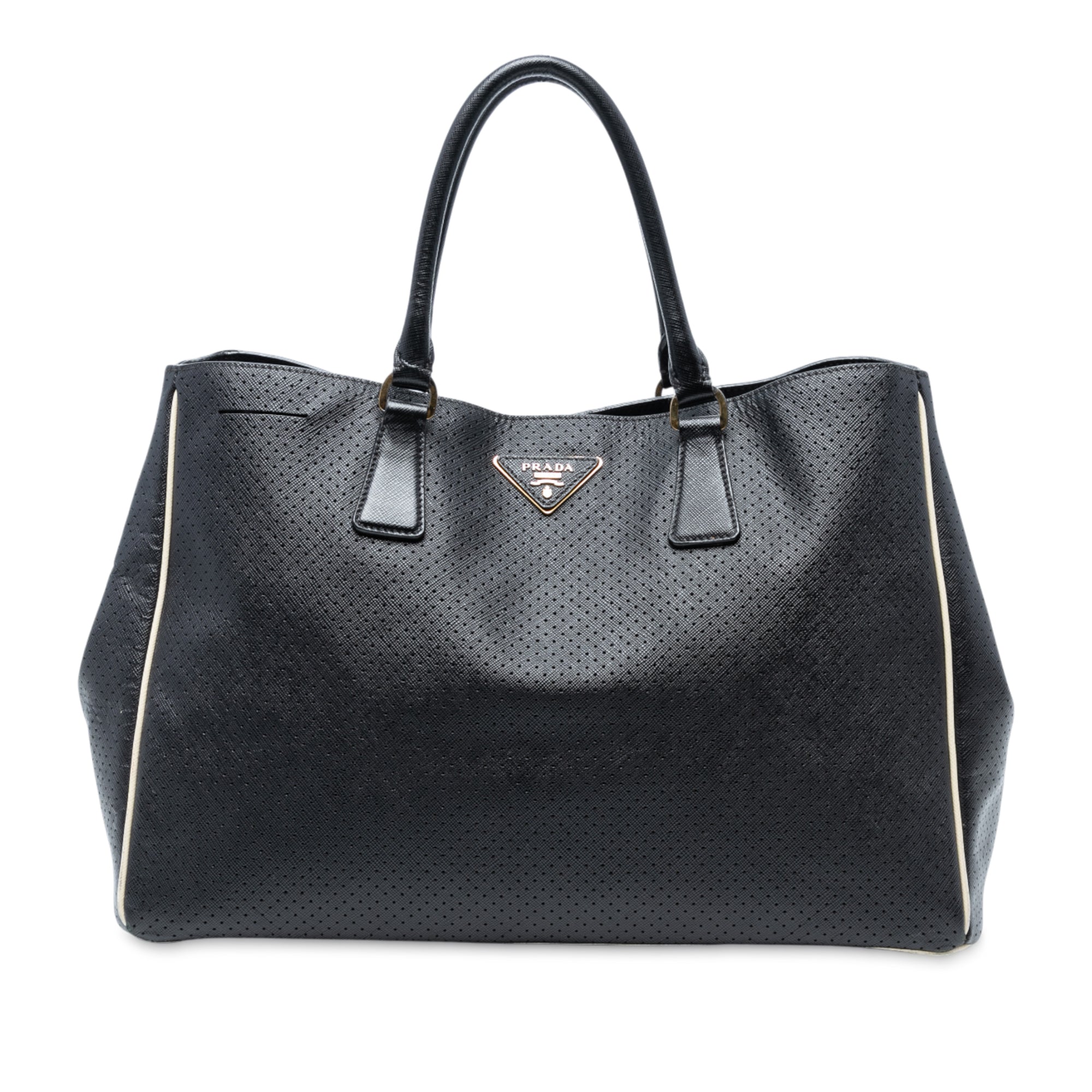 Large Perforated Saffiano Lux Galleria Tote