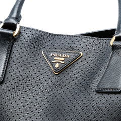 Large Perforated Saffiano Lux Galleria Tote