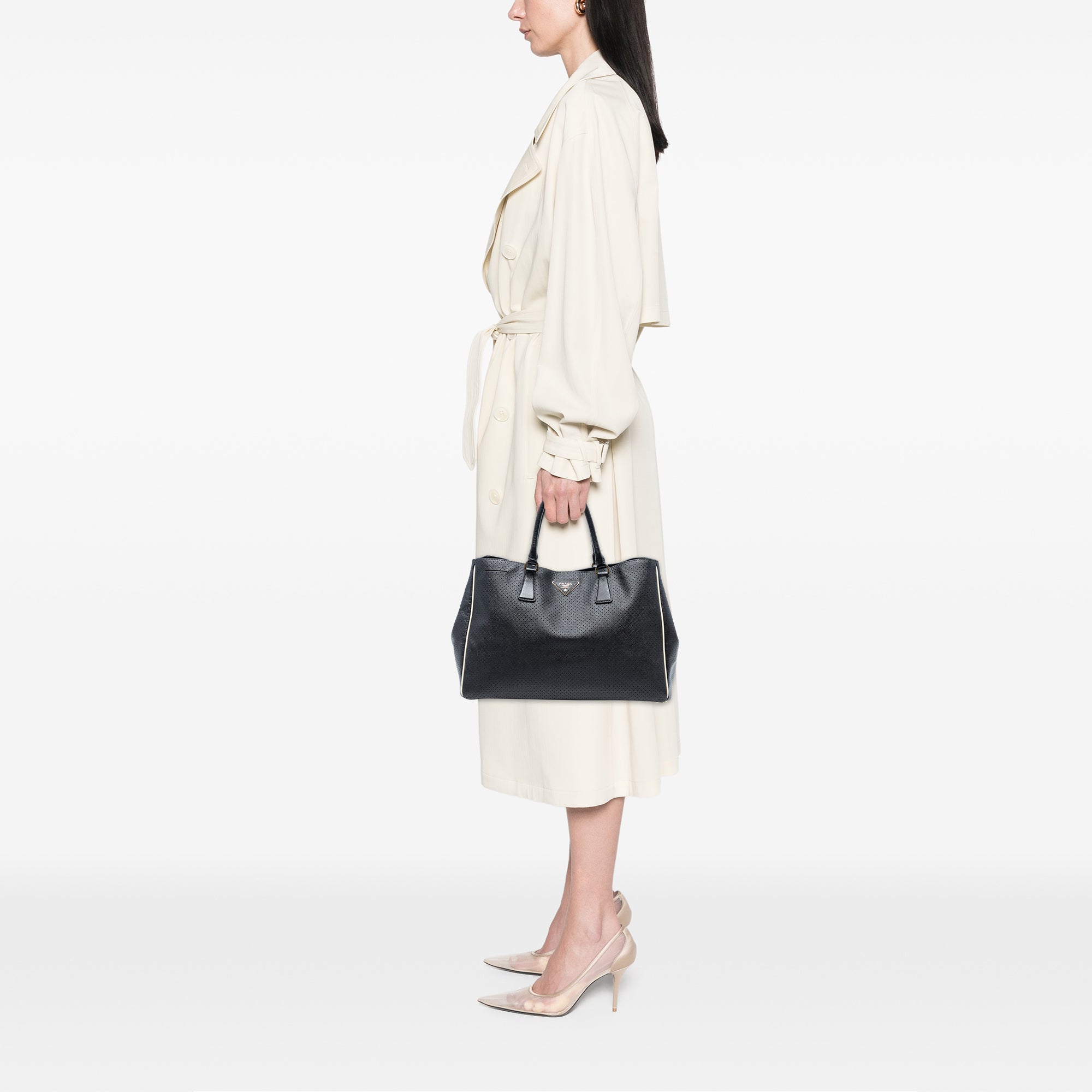 Large Perforated Saffiano Lux Galleria Tote