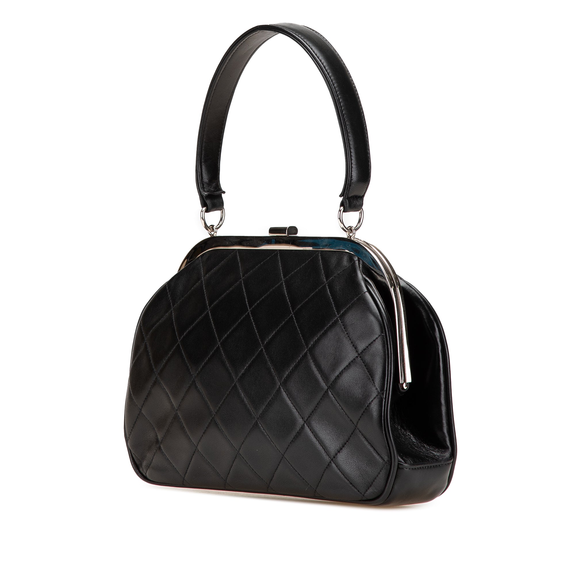 CC Quilted Lambskin Kiss Lock Frame Top Handle Bag