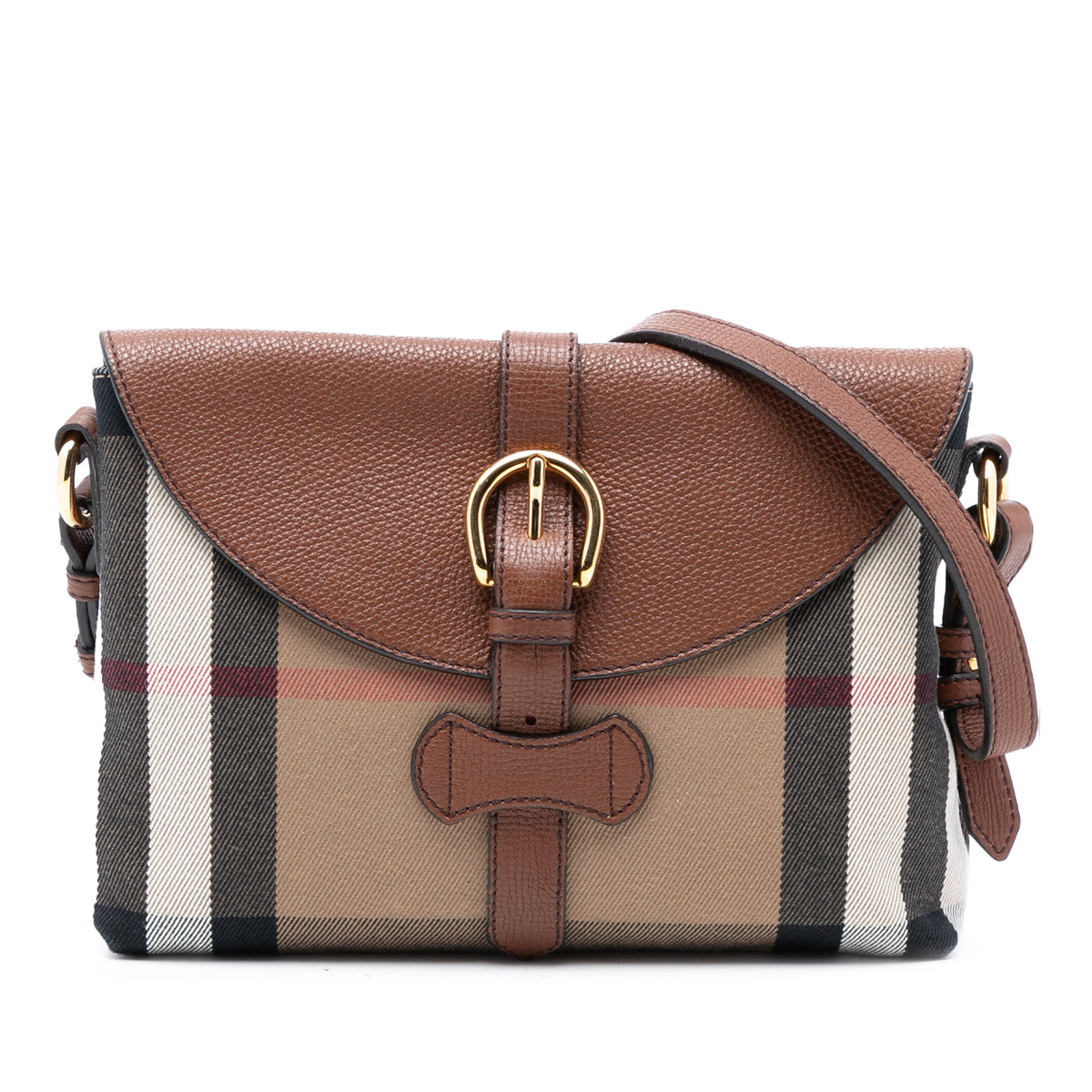 Small House Check Canvas and Leather Horseshoe Milton Crossbody