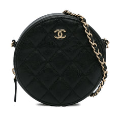 CC Quilted Caviar Round Clutch With Chain