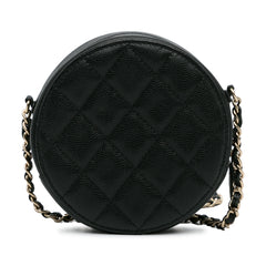 CC Quilted Caviar Round Clutch With Chain