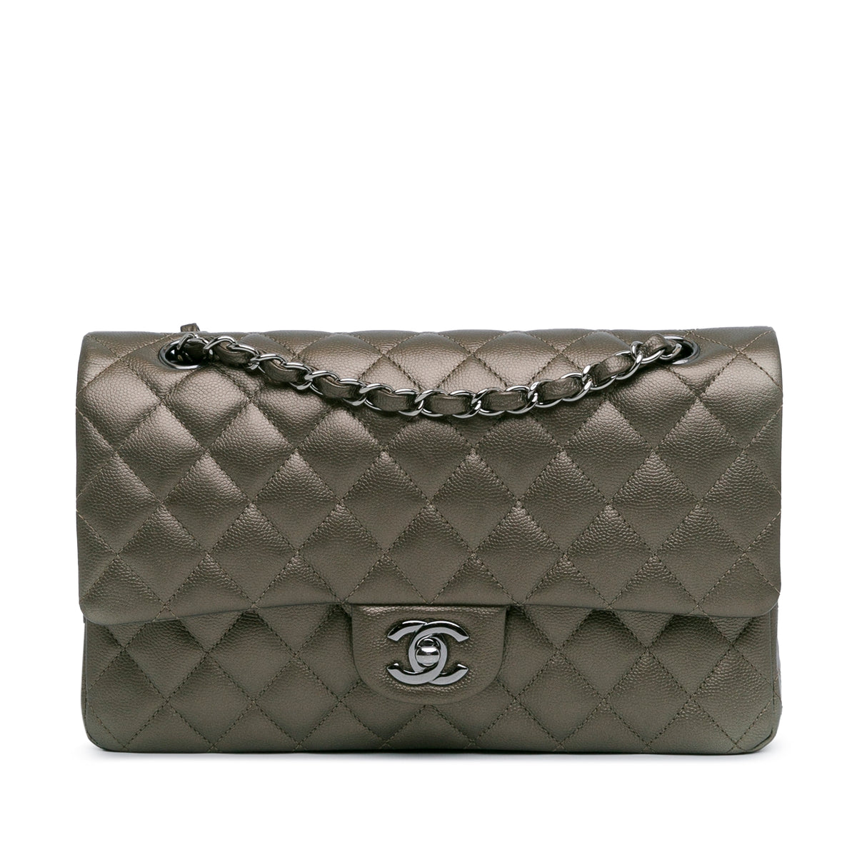 Medium Classic Metallic Caviar Double Flap