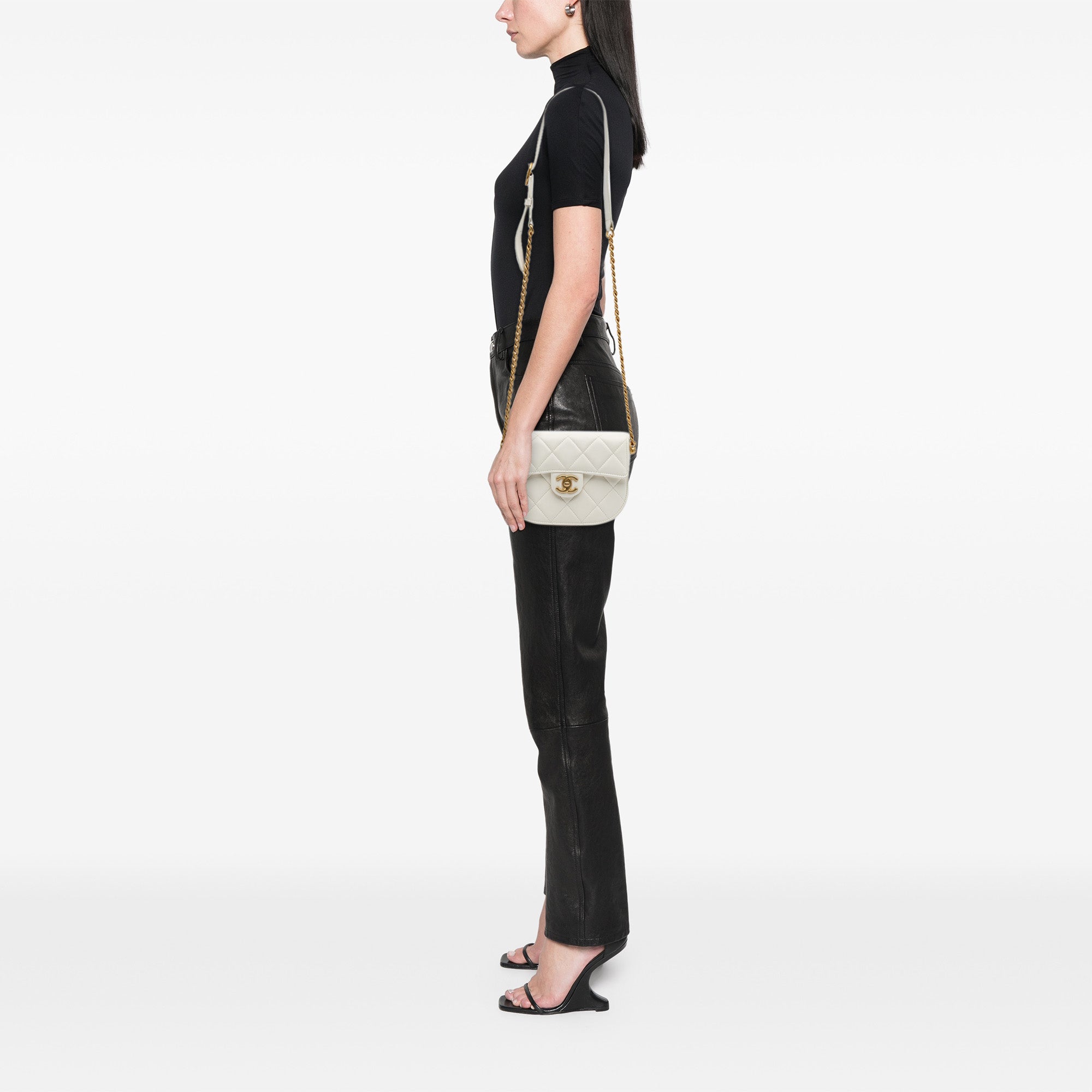 CC Quilted Lambskin Round Moon Messenger Flap