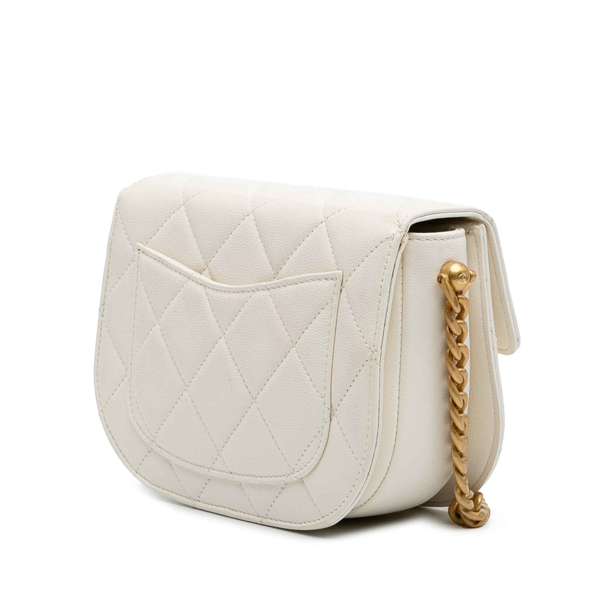 CC Quilted Lambskin Round Moon Messenger Flap