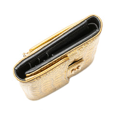 CC Metallic Calfskin Crocodile Embossed Compact Flap Wallet