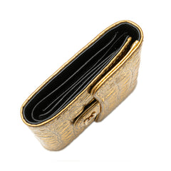 CC Metallic Calfskin Crocodile Embossed Compact Flap Wallet