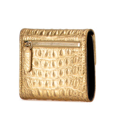 CC Metallic Calfskin Crocodile Embossed Compact Flap Wallet