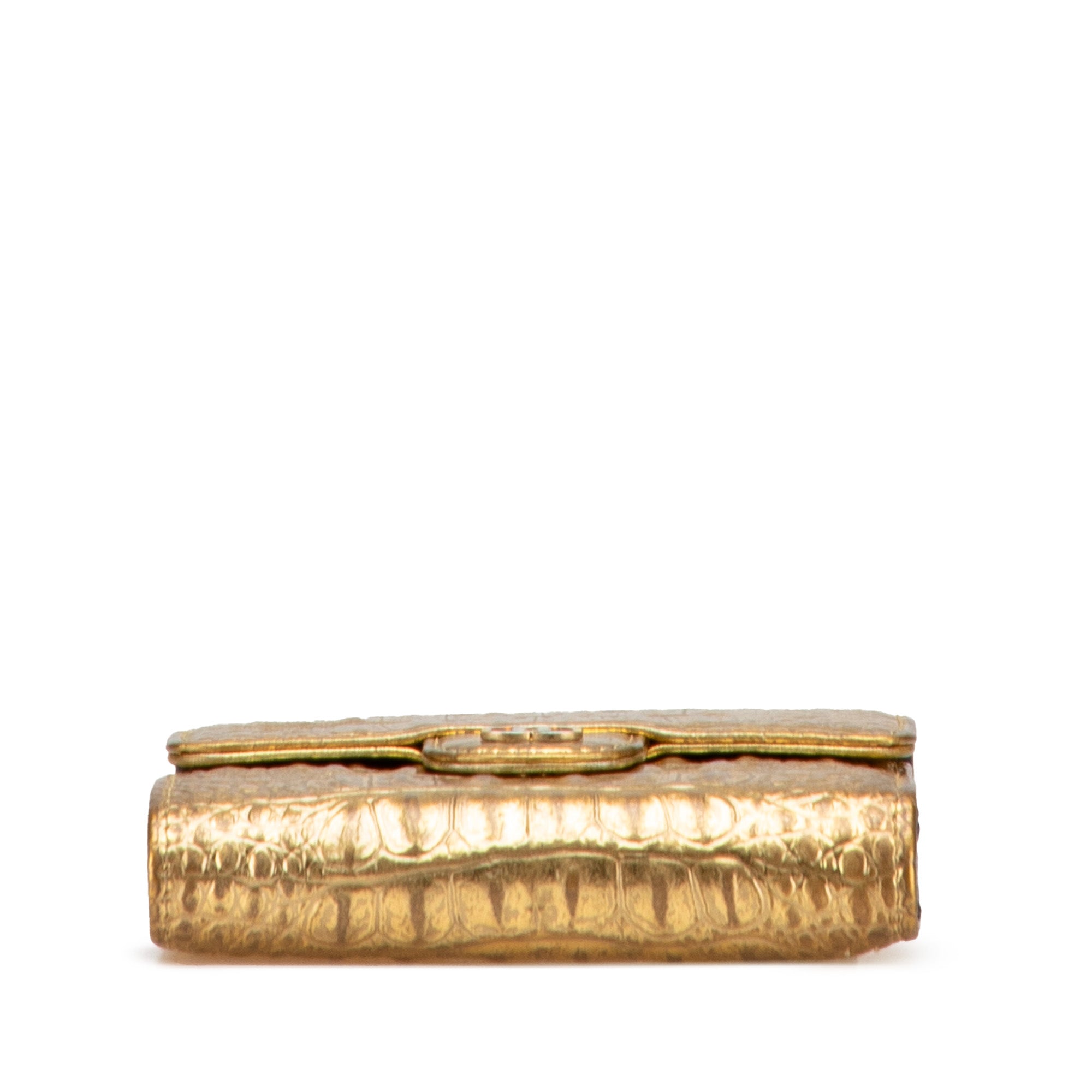 CC Metallic Calfskin Crocodile Embossed Compact Flap Wallet