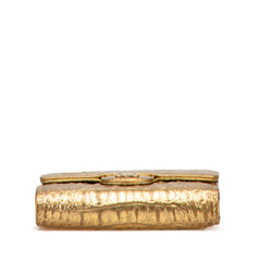 CC Metallic Calfskin Crocodile Embossed Compact Flap Wallet