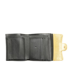 CC Metallic Calfskin Crocodile Embossed Compact Flap Wallet