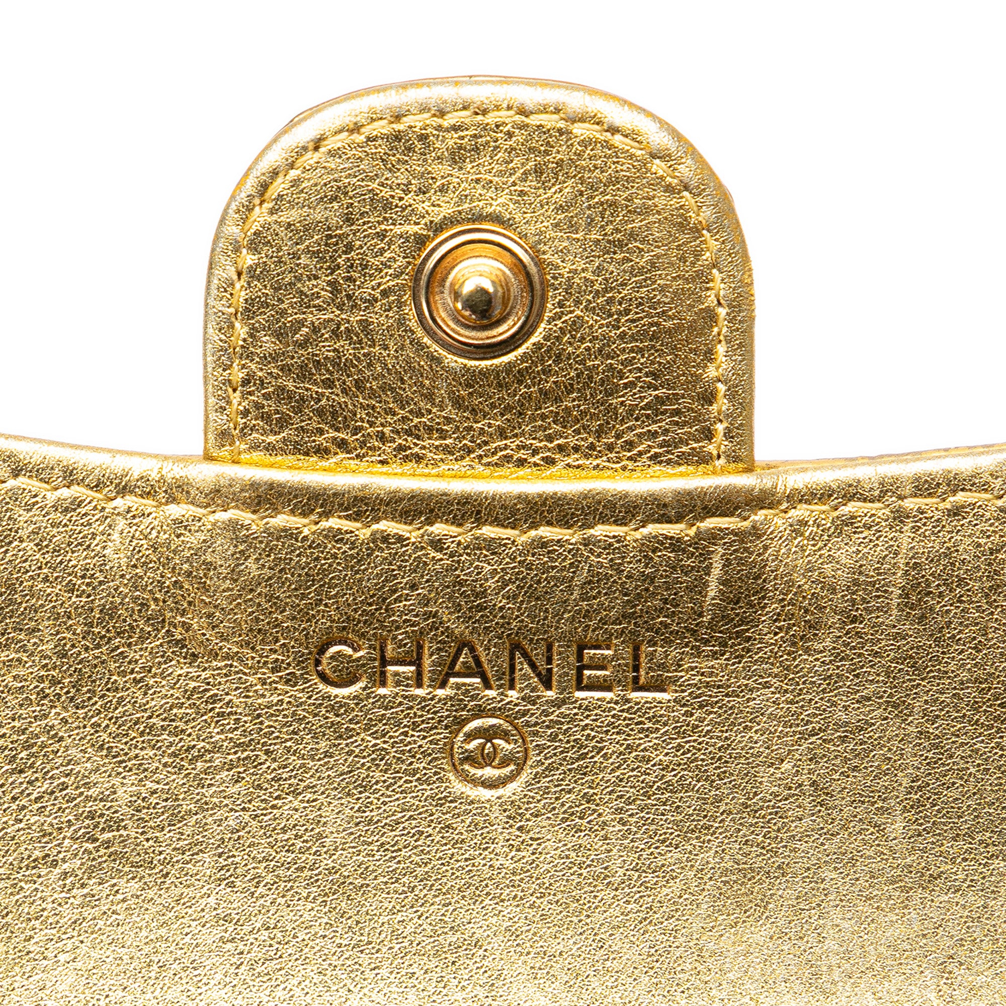 CC Metallic Calfskin Crocodile Embossed Compact Flap Wallet