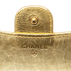 CC Metallic Calfskin Crocodile Embossed Compact Flap Wallet