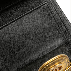 CC Metallic Calfskin Crocodile Embossed Compact Flap Wallet