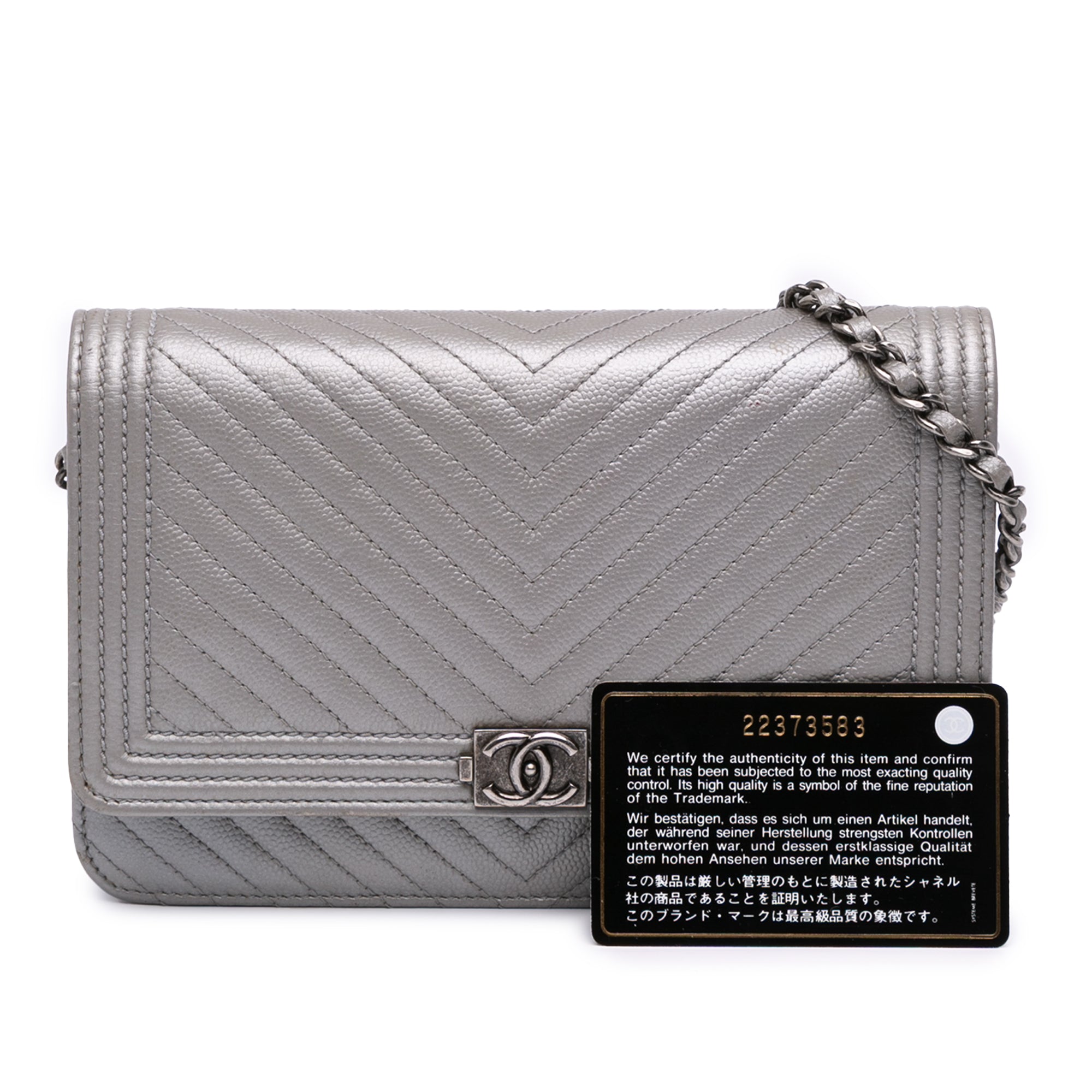 Chevron Metallic Caviar Boy Wallet On Chain