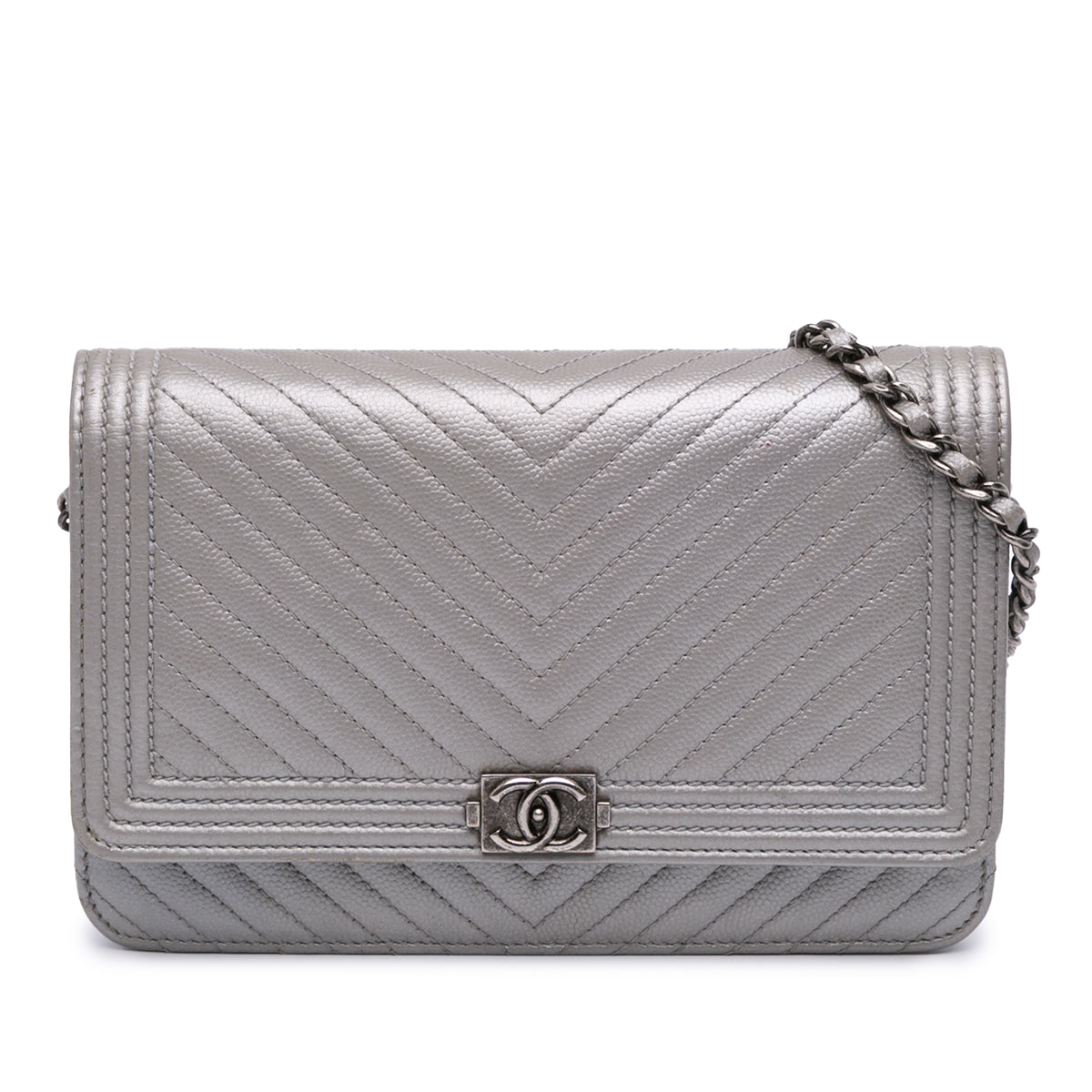 Chevron Metallic Caviar Boy Wallet On Chain