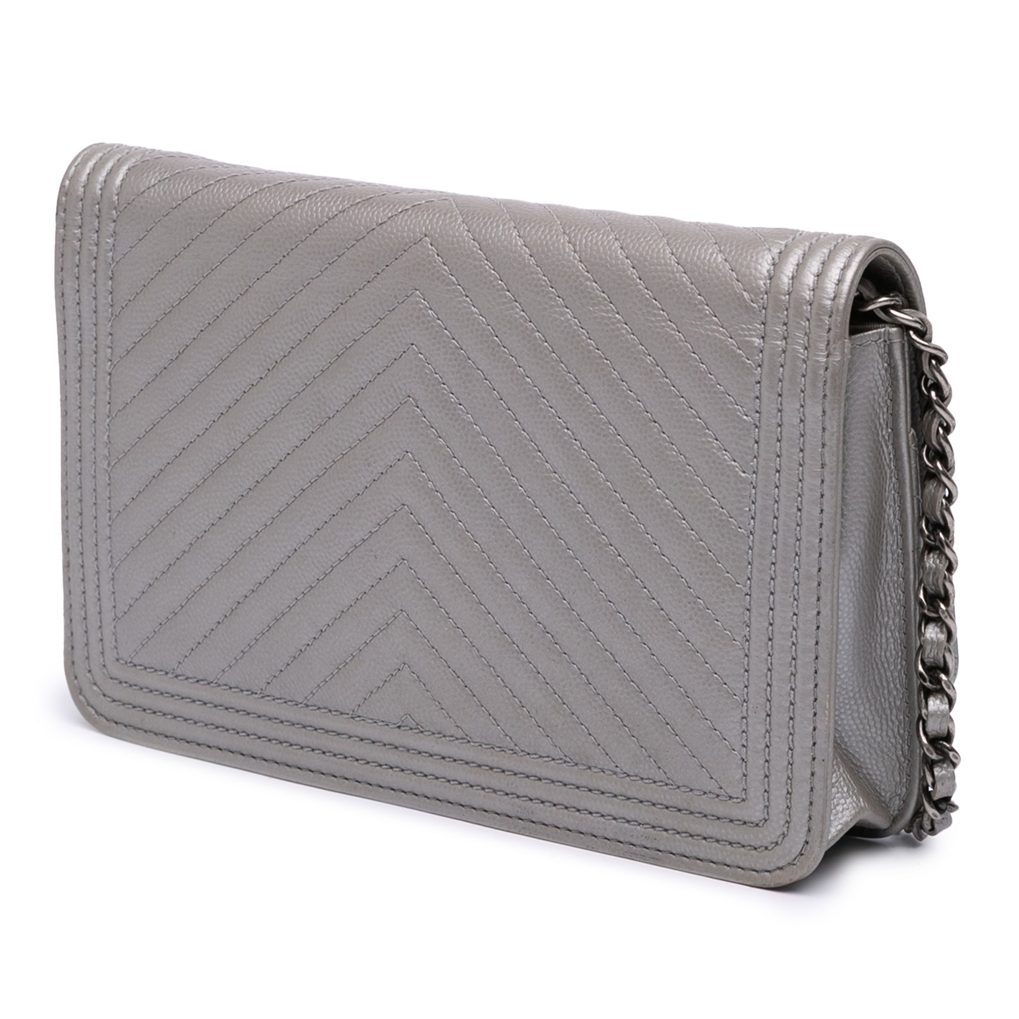 Chevron Metallic Caviar Boy Wallet On Chain