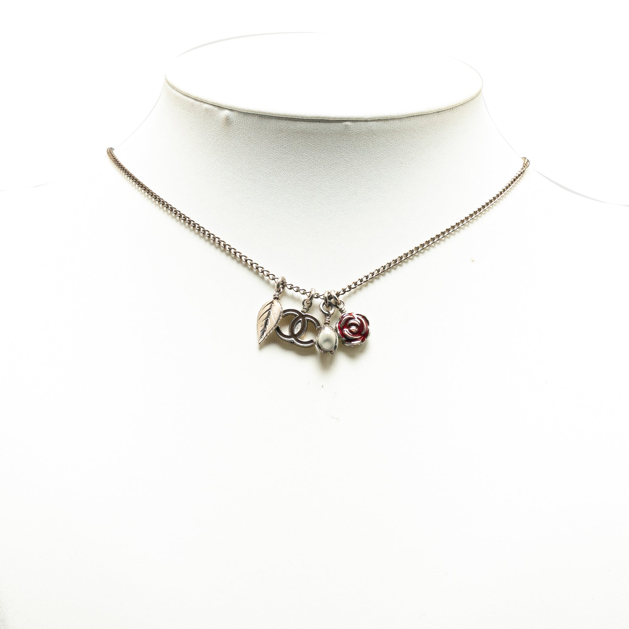 Silver Plated CC Camellia Charms Necklace