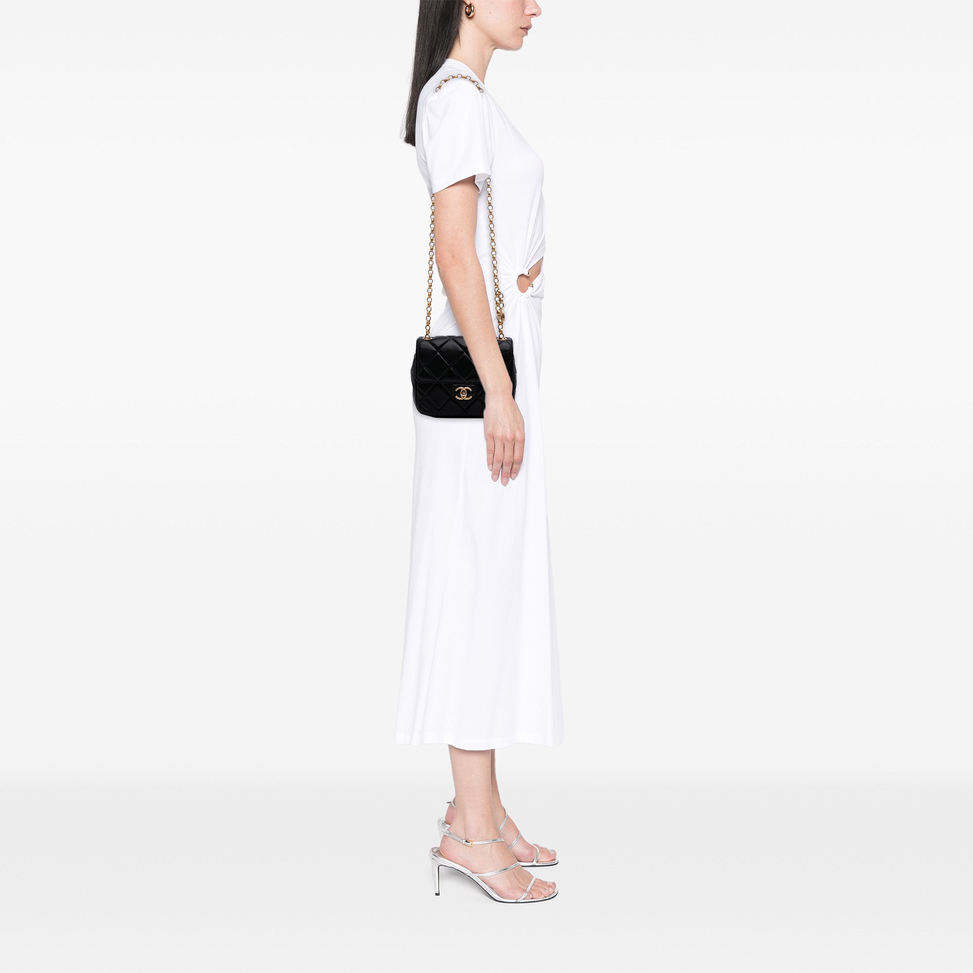 Mini Quilted Lambskin Bijoux Logo Chain Square Flap