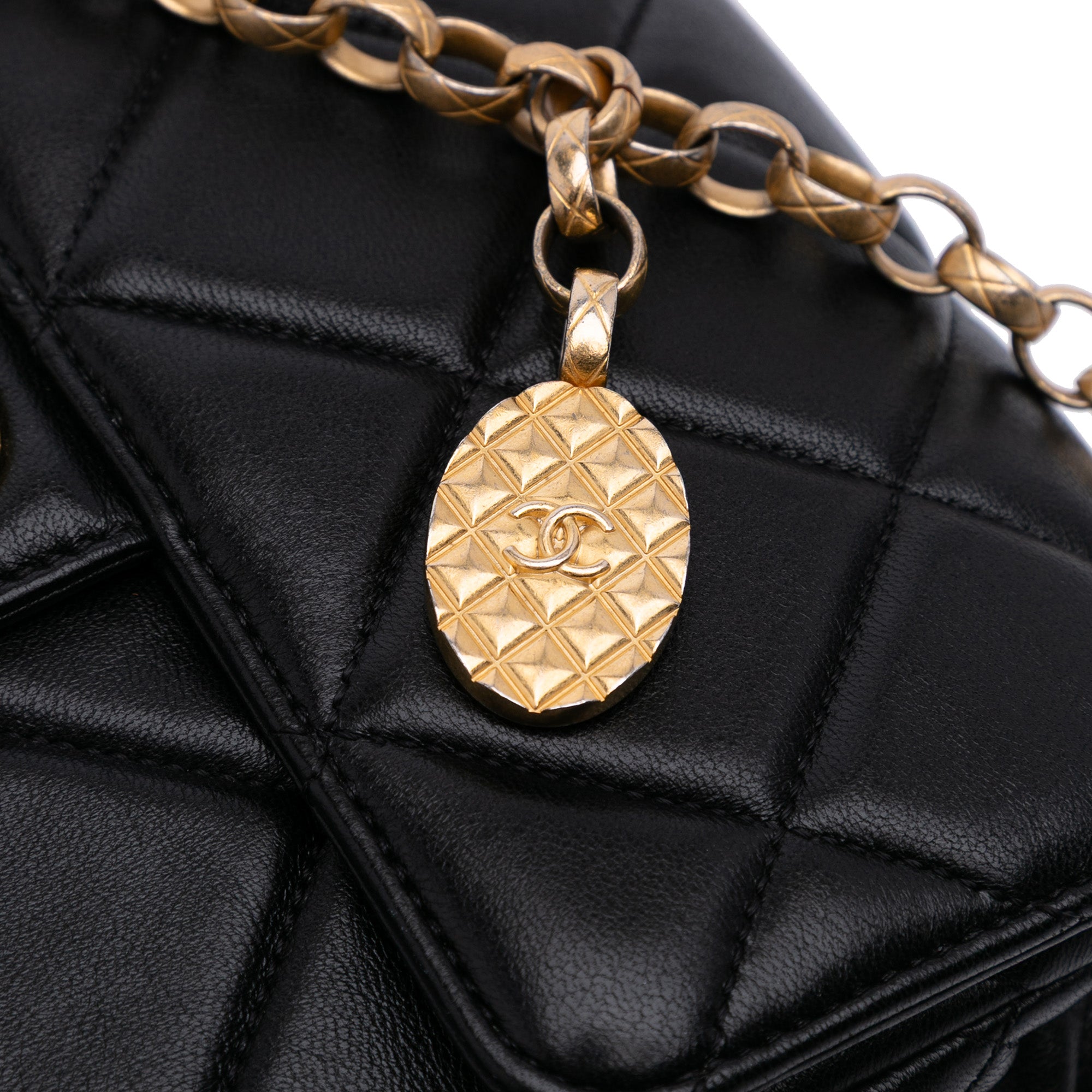 Mini Quilted Lambskin Bijoux Logo Chain Square Flap
