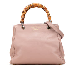 Small Calfskin Bamboo Shopper Satchel
