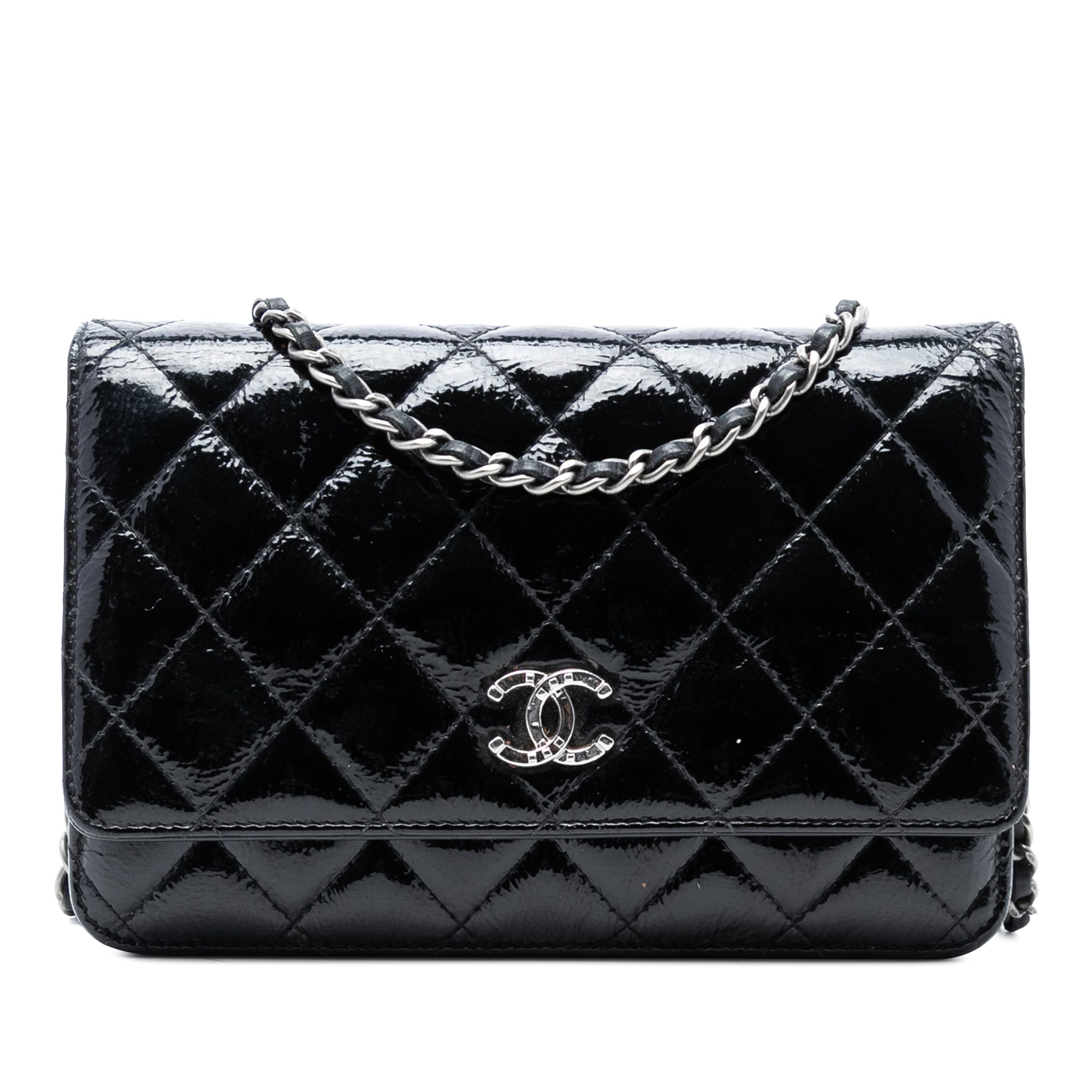 CC Quilted Shiny Aged Calfskin Wallet On Chain