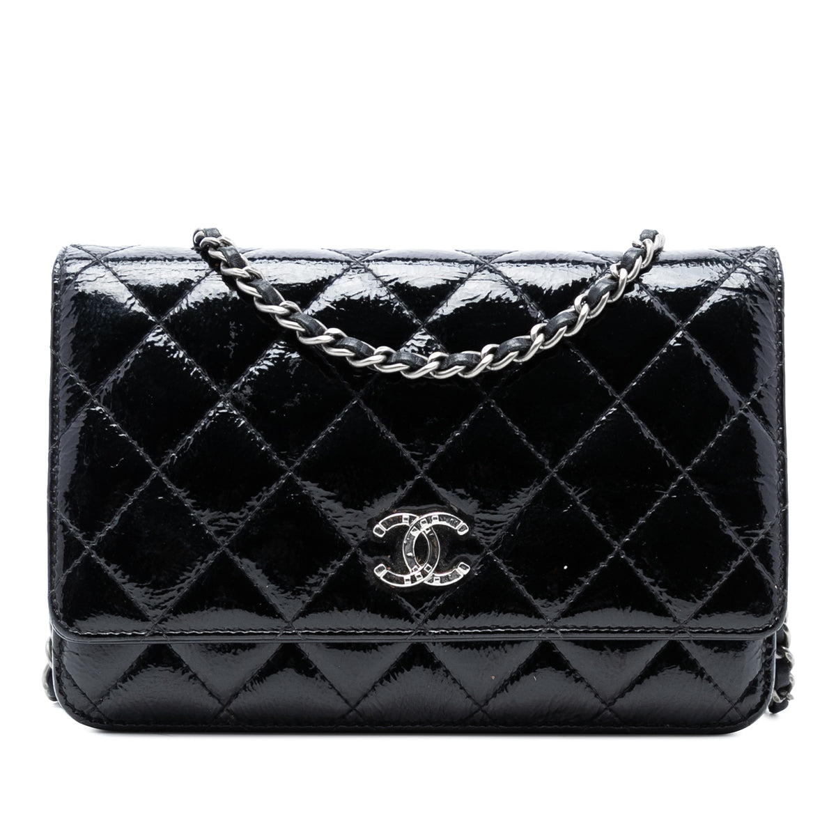 CC Quilted Shiny Aged Calfskin Wallet On Chain