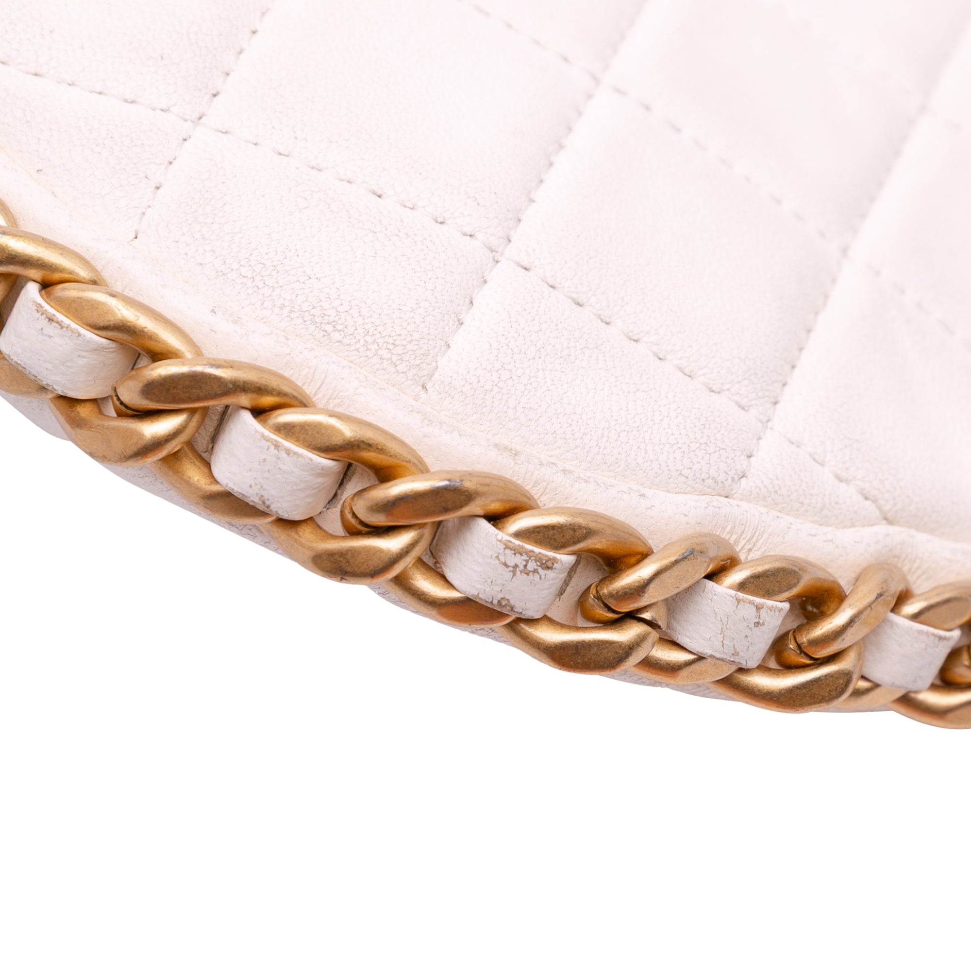 Large Shiny Crumpled Quilted Lambskin Trendy Chain Around Hobo