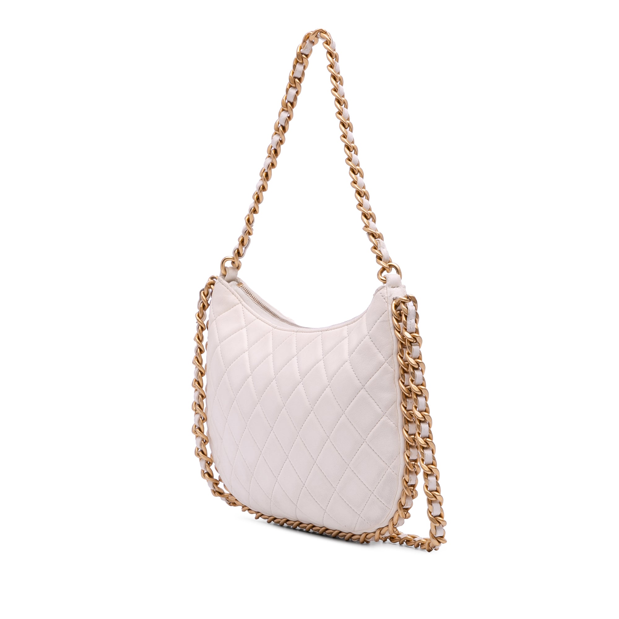Large Shiny Crumpled Quilted Lambskin Trendy Chain Around Hobo