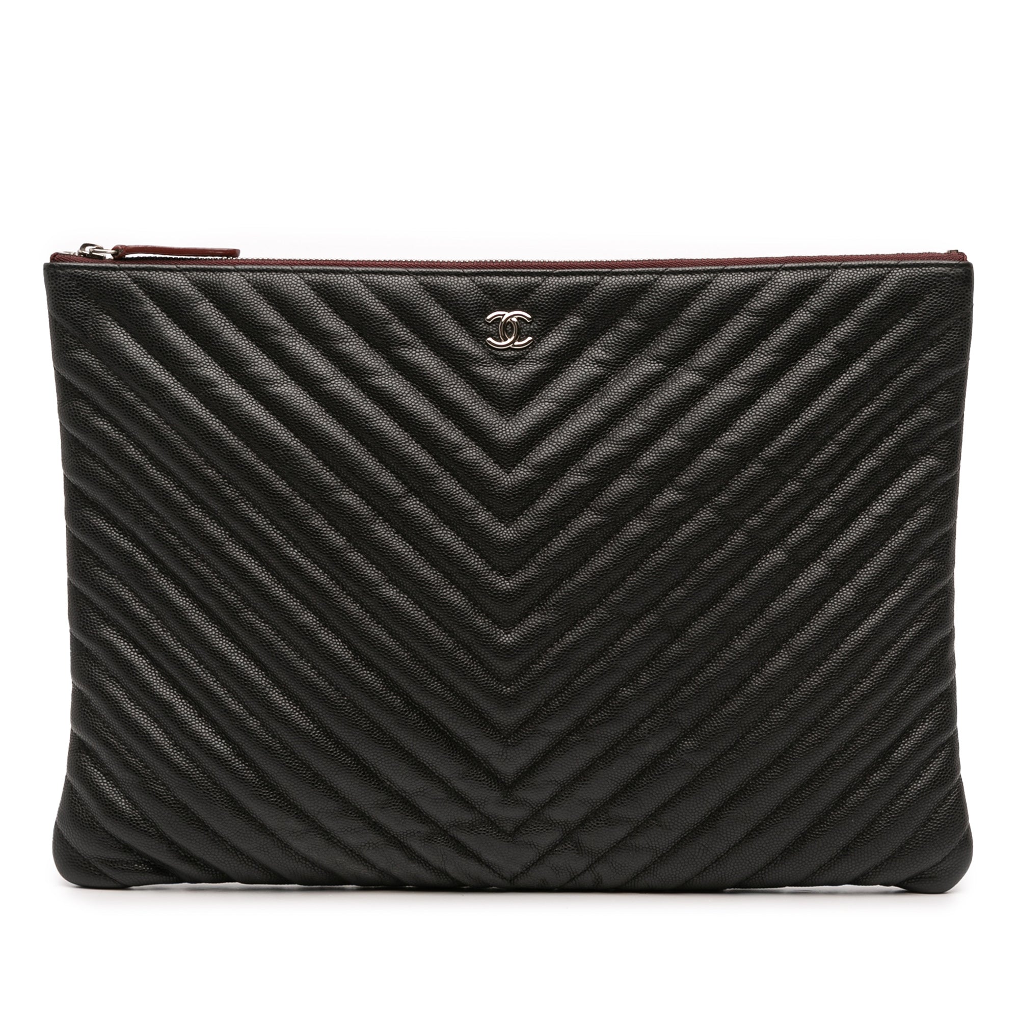 Large Chevron Caviar O Case Clutch
