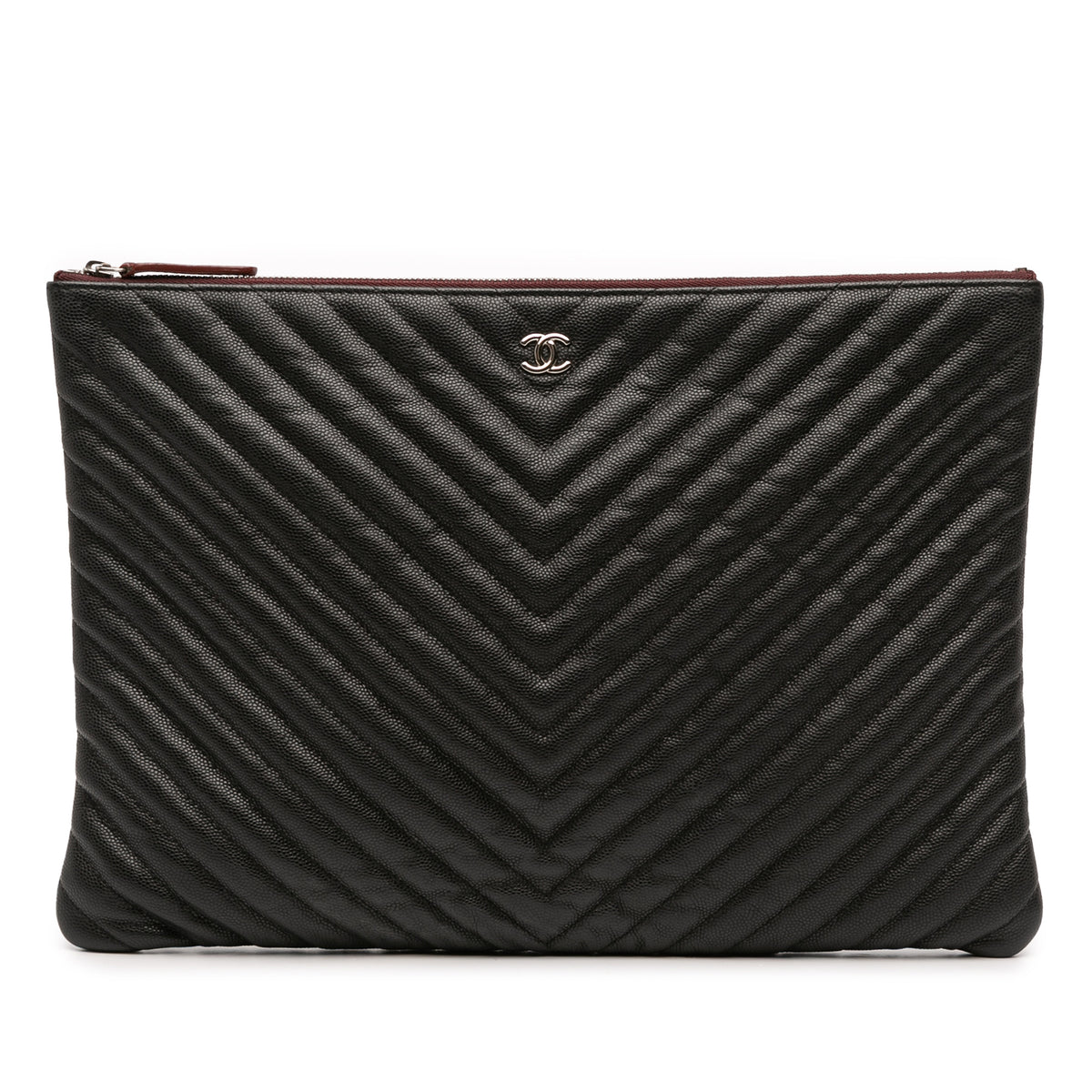 Large Chevron Caviar O Case Clutch