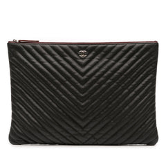 Large Chevron Caviar O Case Clutch