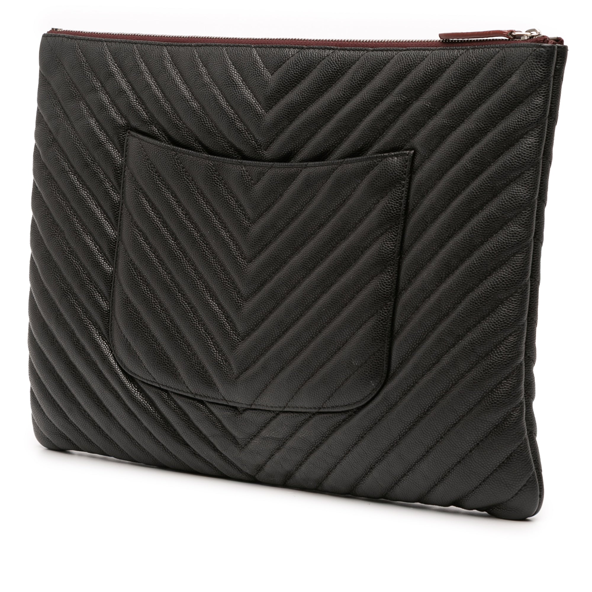 Large Chevron Caviar O Case Clutch