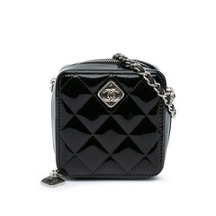 CC Quilted Patent Clutch With Chain