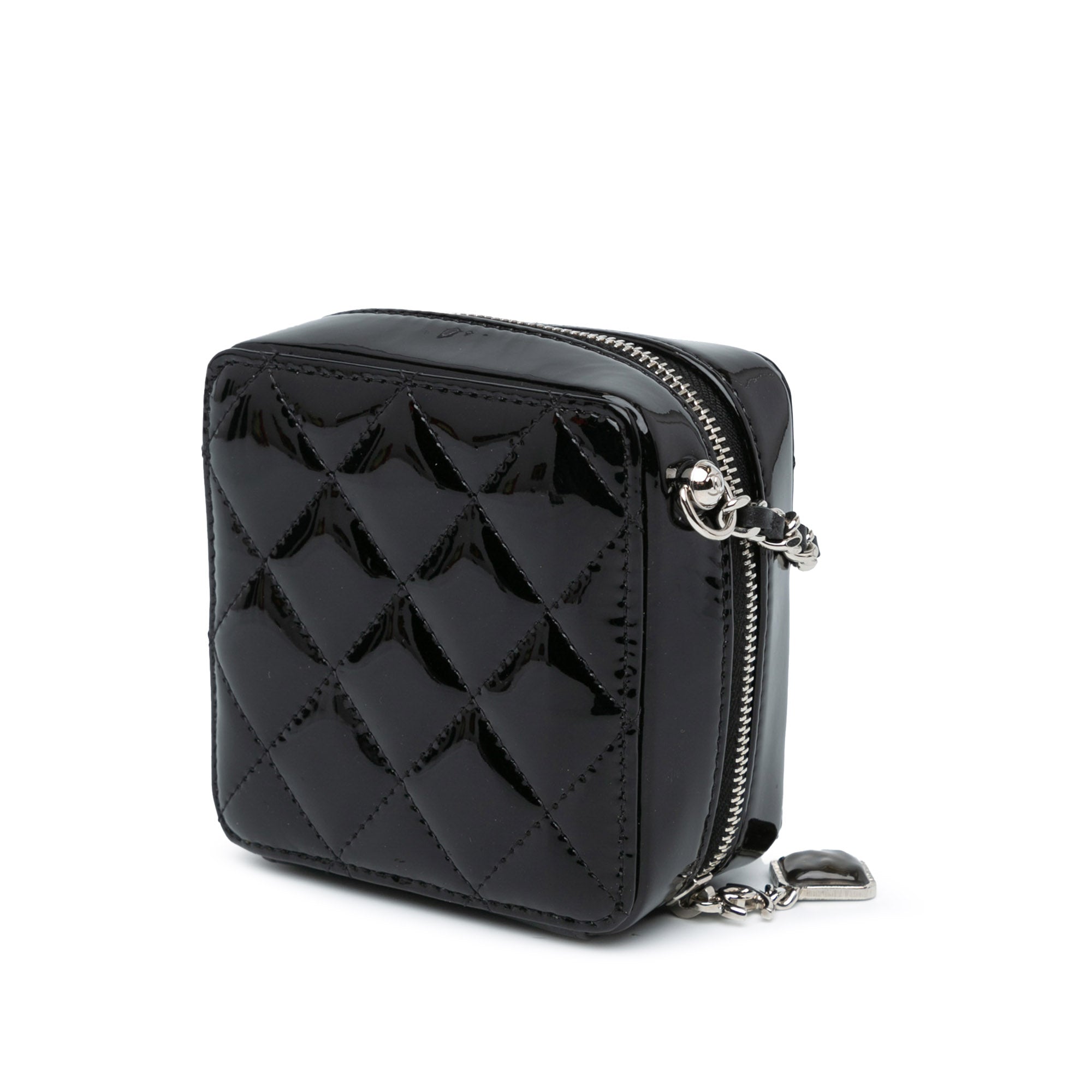 CC Quilted Patent Clutch With Chain