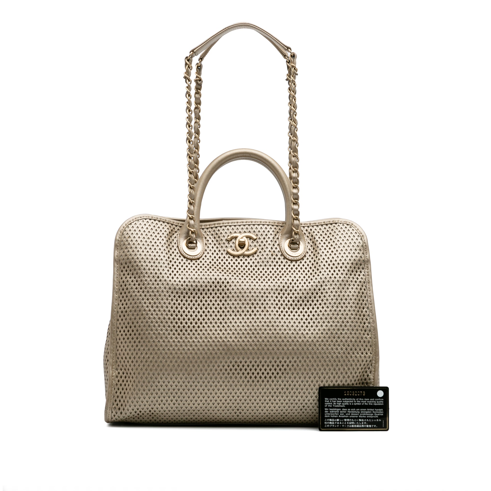Perforated Metallic Calfskin Up In The Air Tote
