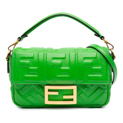Mini Zucca Embossed Leather Baguette Satchel