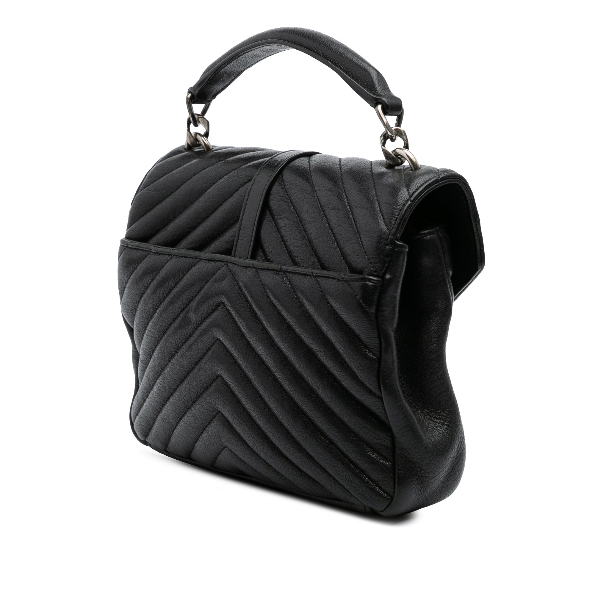 Medium Quilted Chevron Sheepskin College Satchel