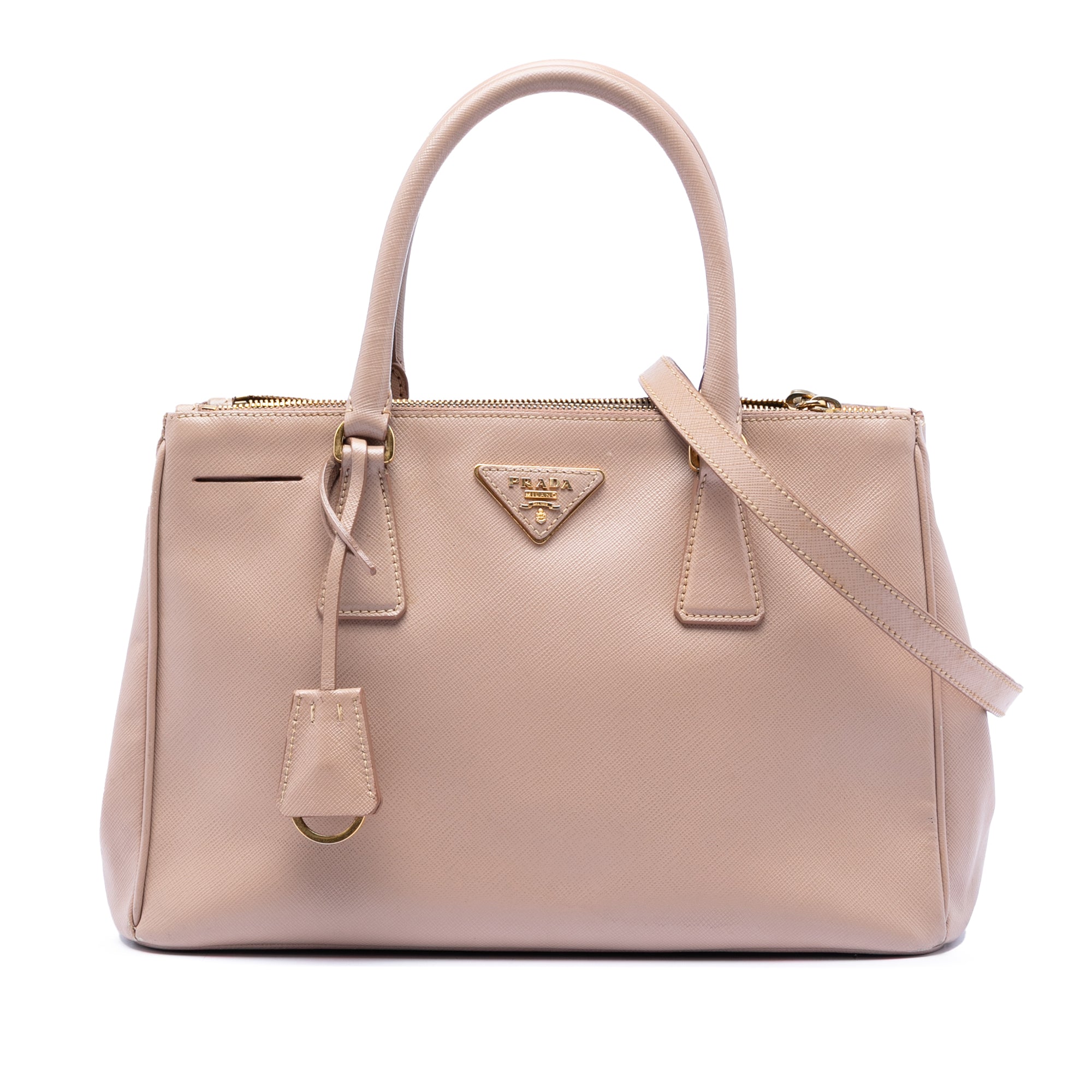 Small Saffiano Lux Galleria Double Zip Satchel