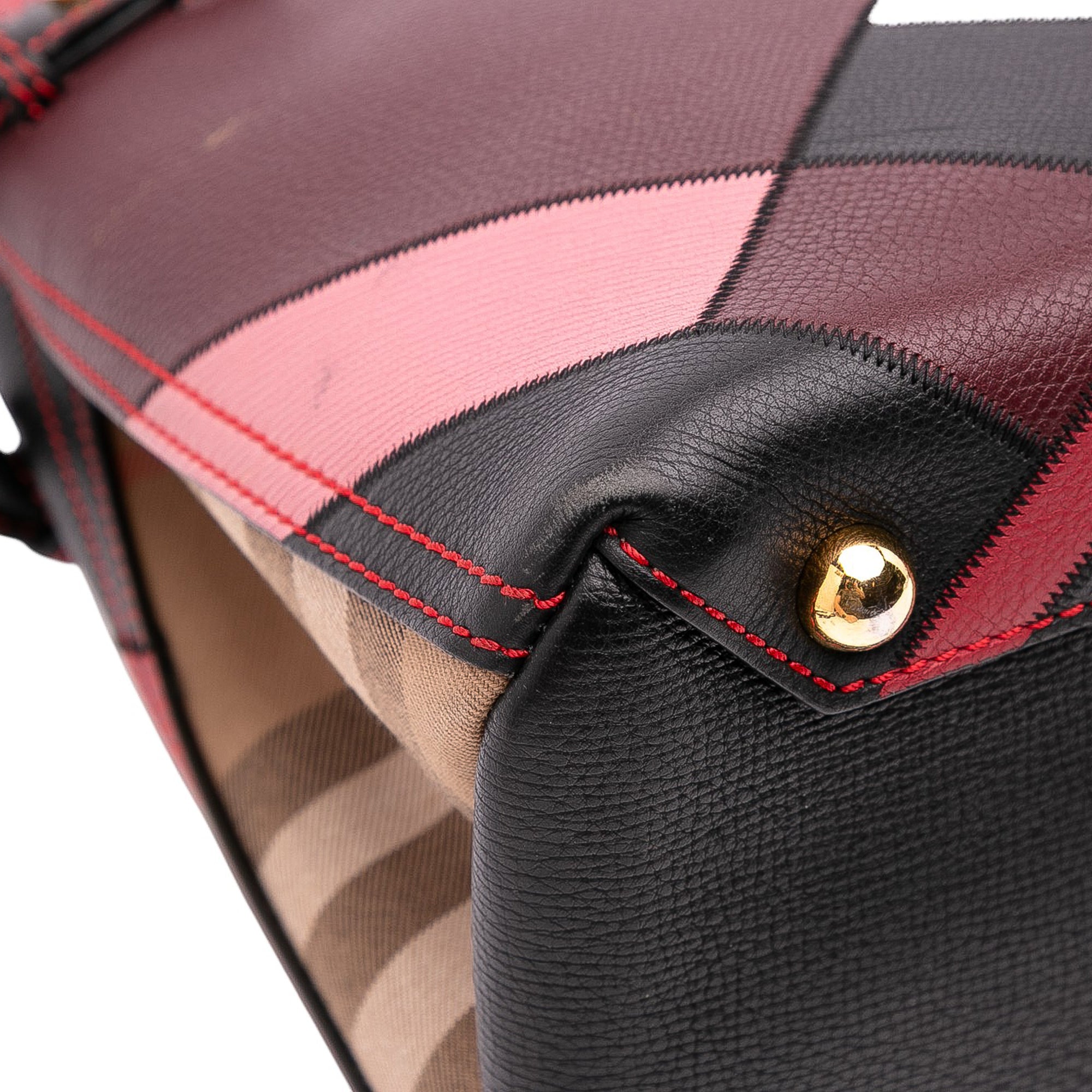 Medium Leather Patchwork and House Check Banner Satchel